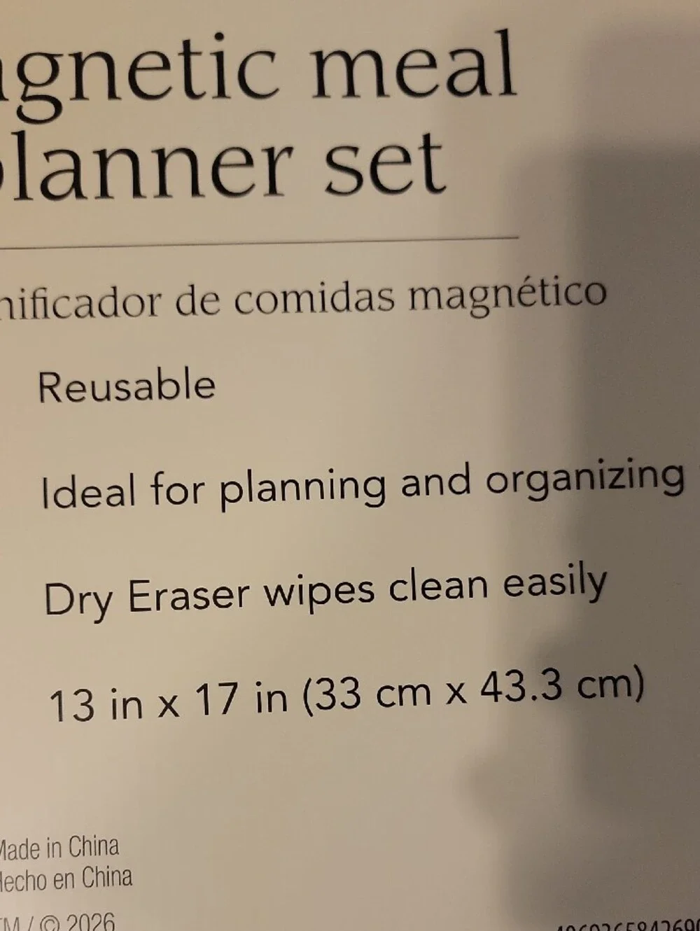 Joie Magnetic Meal Planner Set - Black Chalkboard Style with Cream Frame